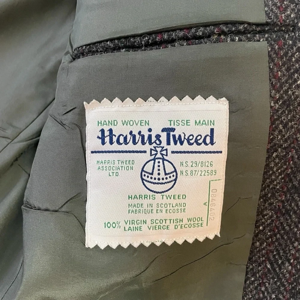 Harris Tweed Blazer Mens Size 40R Gray Red Line Slim Fit Sport Jacket